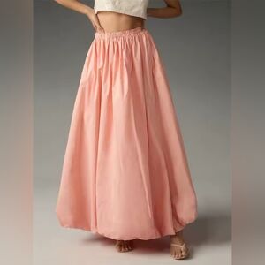 Anthropologie Maeve Bubble Maxi Skirt Petal Pink Taffeta Size L NWT Pull-On